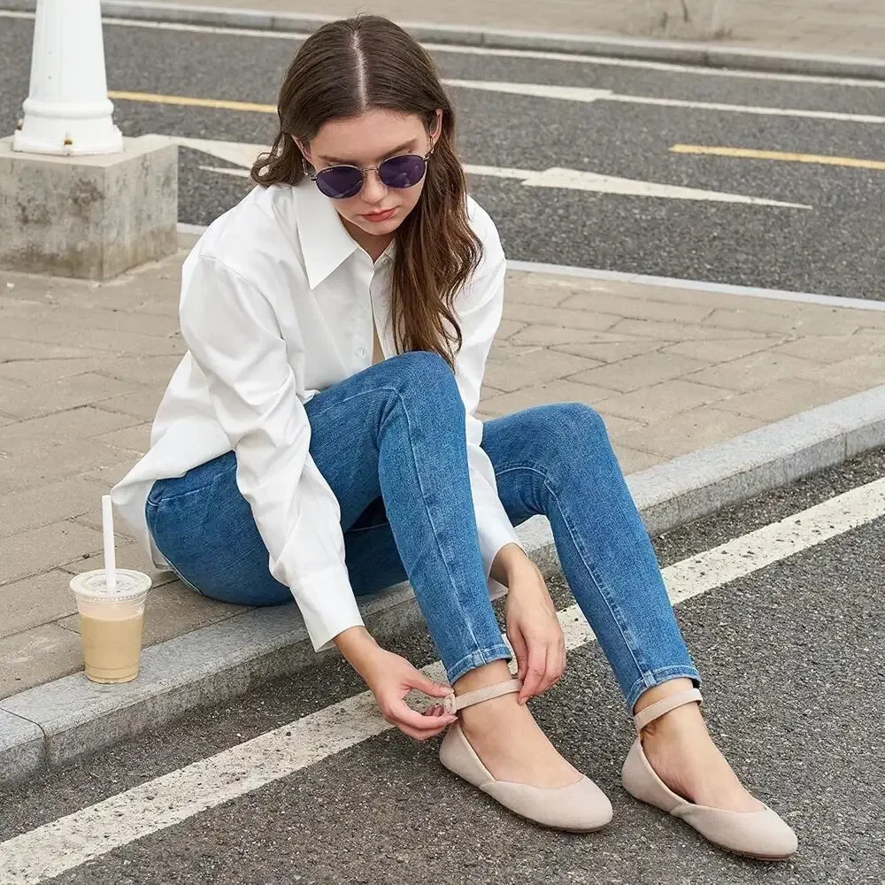 HARENCE Ballet Flats Shoes for Women: Comfortable Round Toe Ankle Strap Slip on - Picture 5 of 5